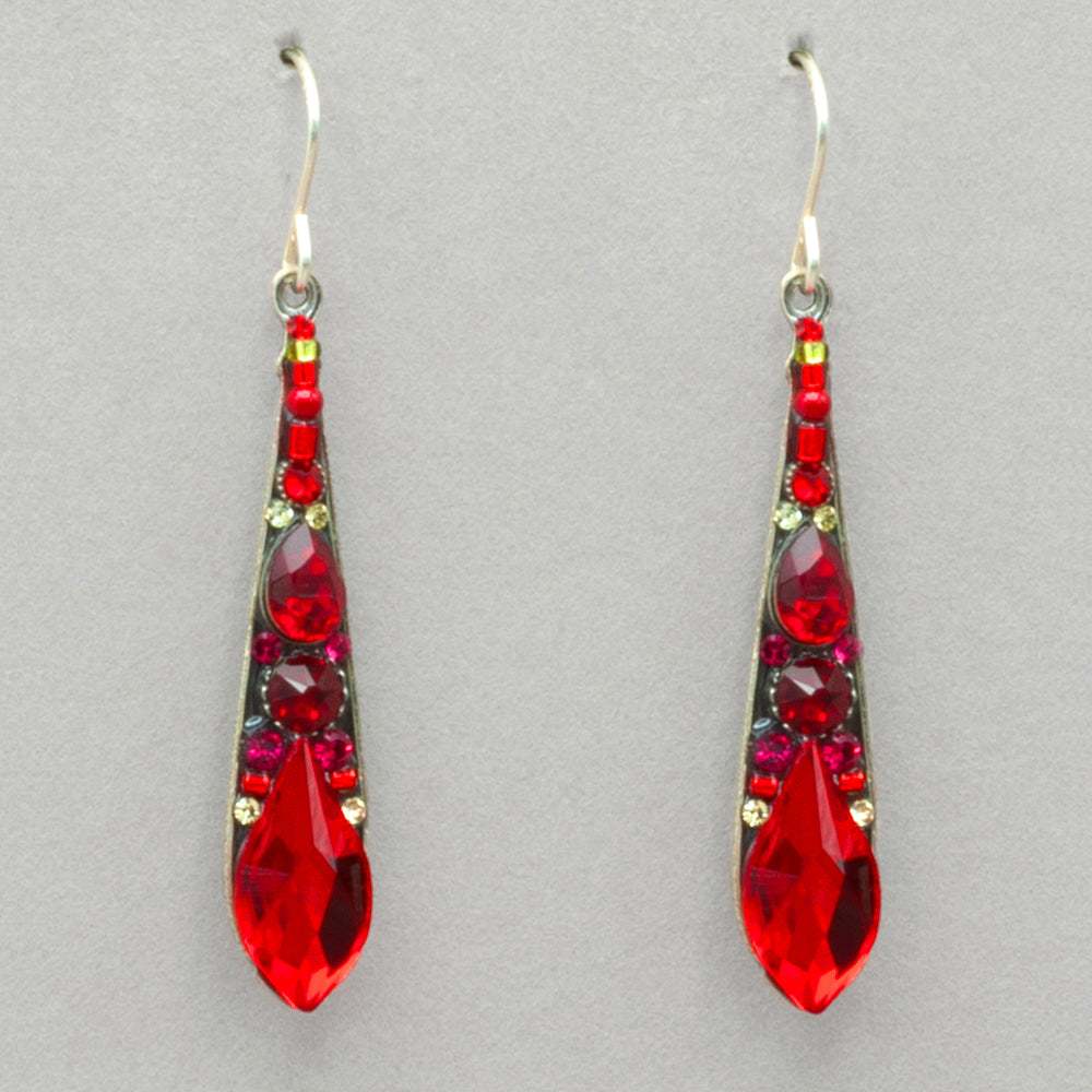 Red Crystal-Embellished Drop Earrings Red Ruby Earrings, Red Crimson Drop Crystal Jewelry, Bridal  main image 3