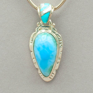 Larimar Teardrop with Turquoise & Mother of Pearl Pendant
