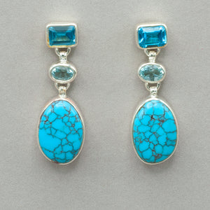 Blue Topaz Aquamarine and Turquoise Post Earrings