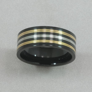 Italgem Black, Yellow and White IP Stainless Steel Ring