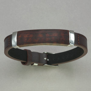 Italgem Wood ID Brown Leather Bracelet