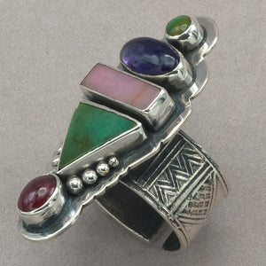Tabra Turquoise, Amethyst, Rhodonite and Pink Tourmaline Ring