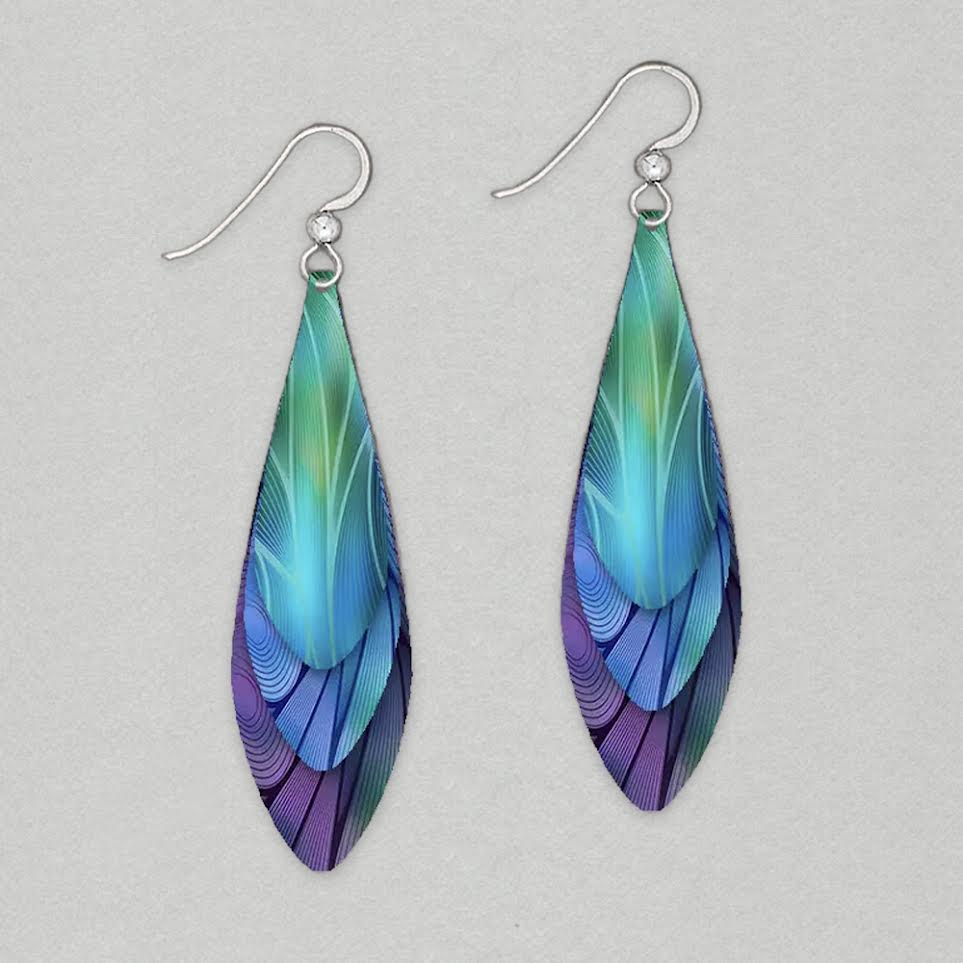 Illustrated Light Blue Aurora Abstract Multilayer Drop Handmade Earrings