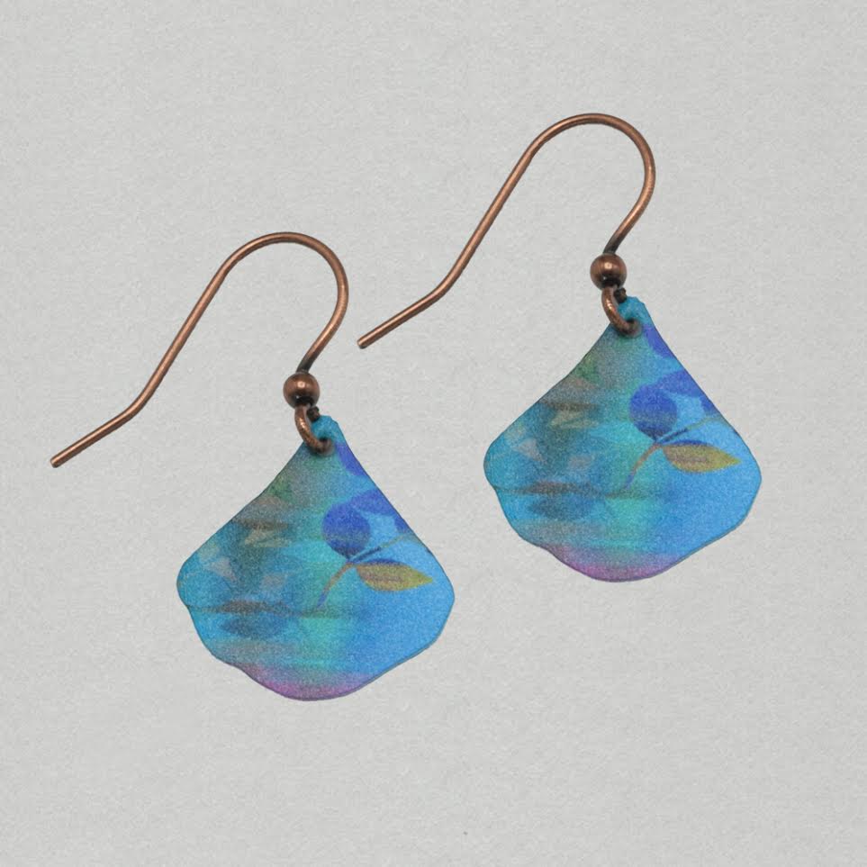 Illustrated Light Ocean Dusk Ginkgo Handmade Earrings