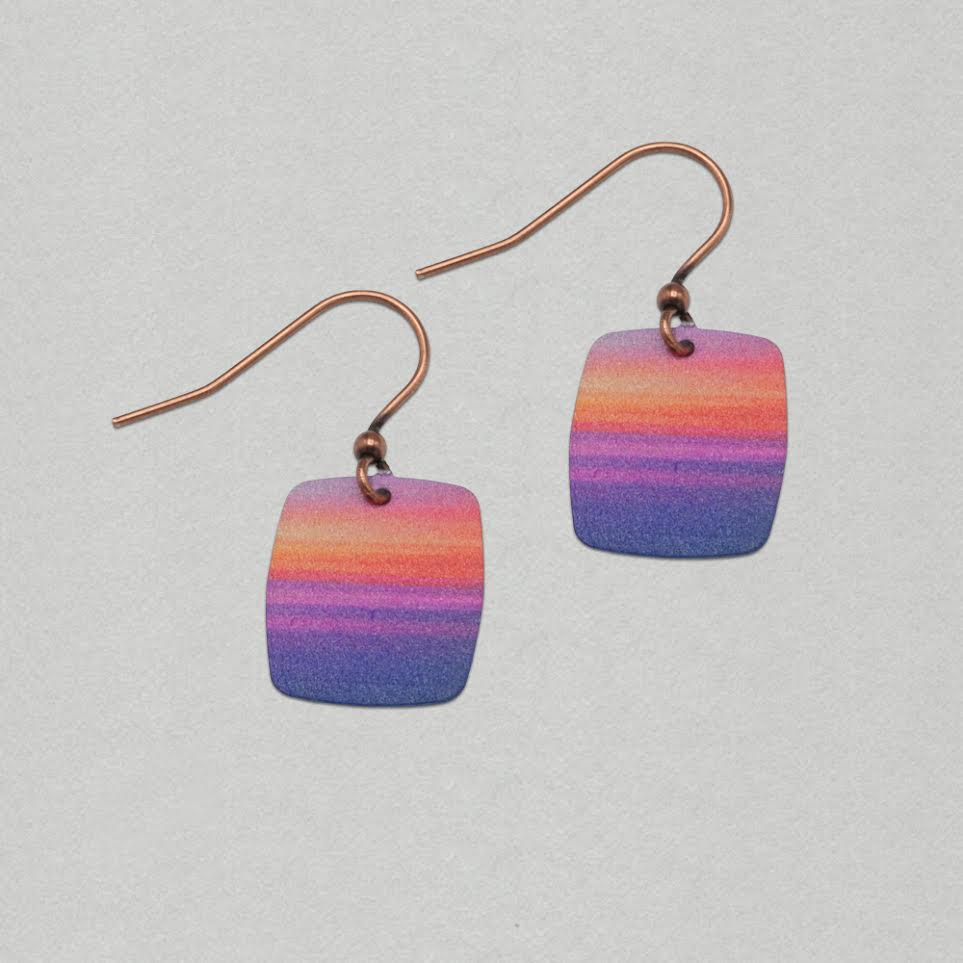 Illustrated Light Sunset Beach Button Drop Handmade Earrings