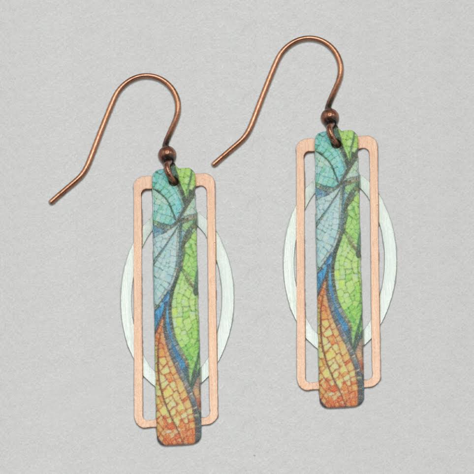 Illustrated Light Floating Leaves Geometric Metal Accent Earrings