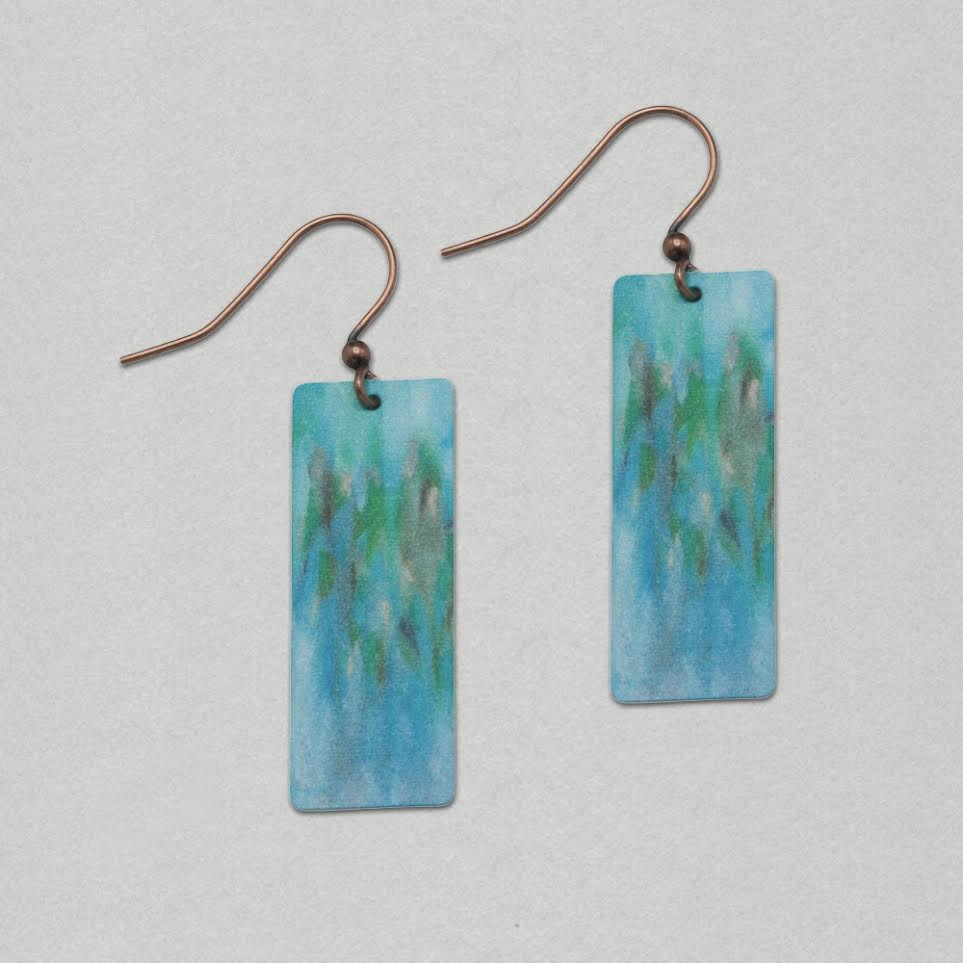 Illustrated Light Aqua Abstract Banner Handmade Earrings