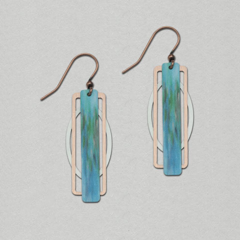 Illustrated Light Aqua Abstract Geometric Metal Accent Earrings