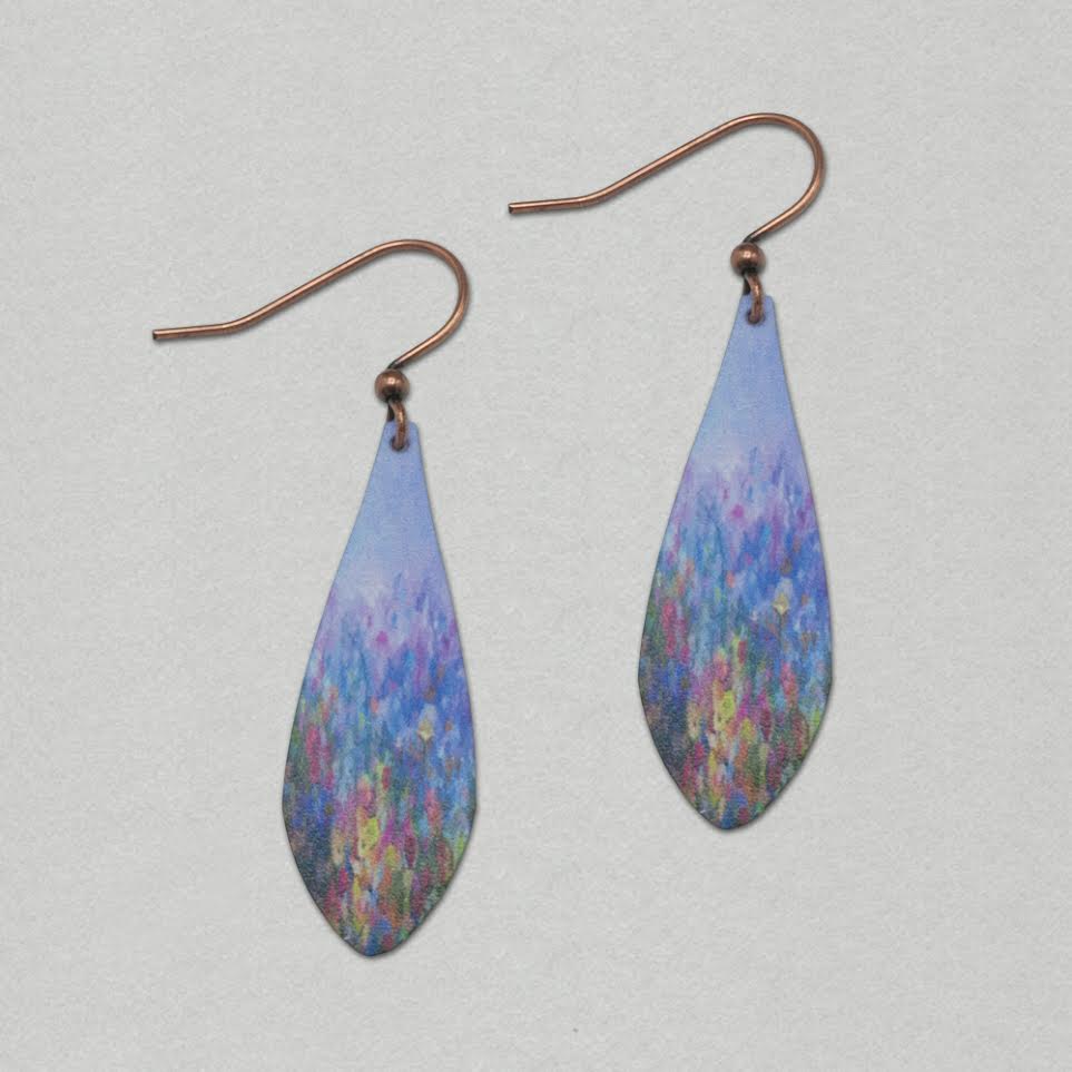 Illustrated Light Rainbow Abstract Floral Triangle Drop Handmade Earrings