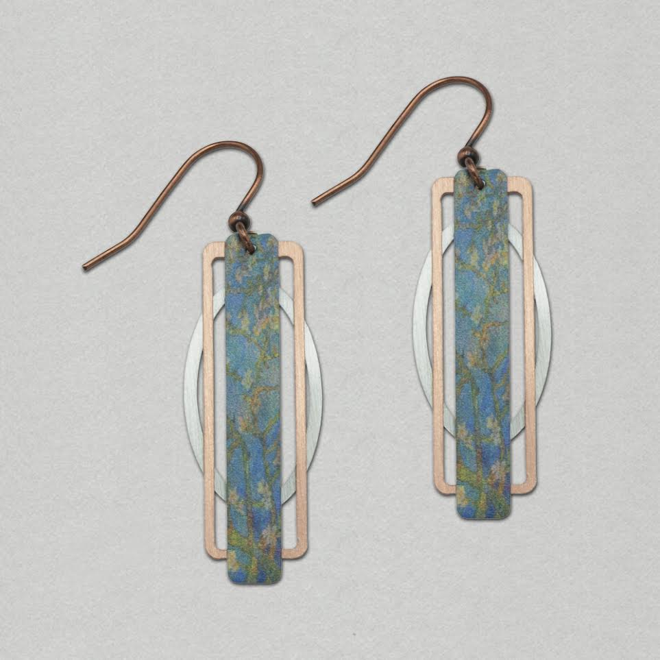Illustrated Light Almond Branches Geometric Metal Accent Earrings