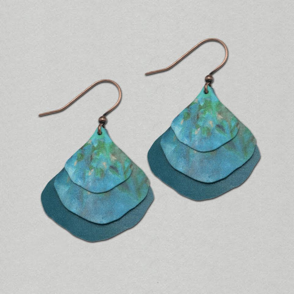 Illustrated Light Aqua Abstract Ginkgo Multilayer Handmade Earrings