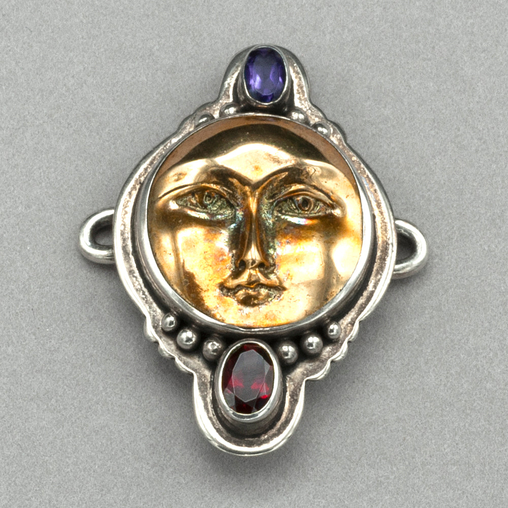 Tabra Bronze Face Charm with Garnet and Iolite