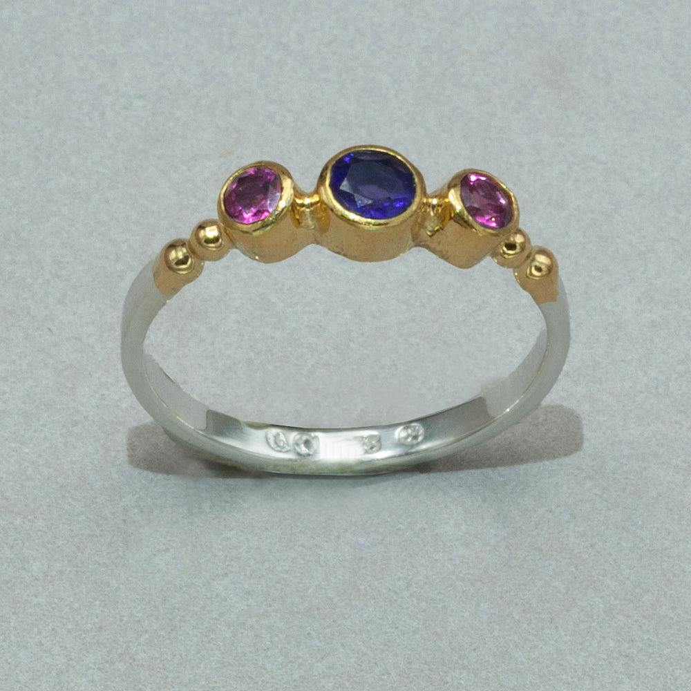 Michou Amethyst Garnet Silver and Gold Ring