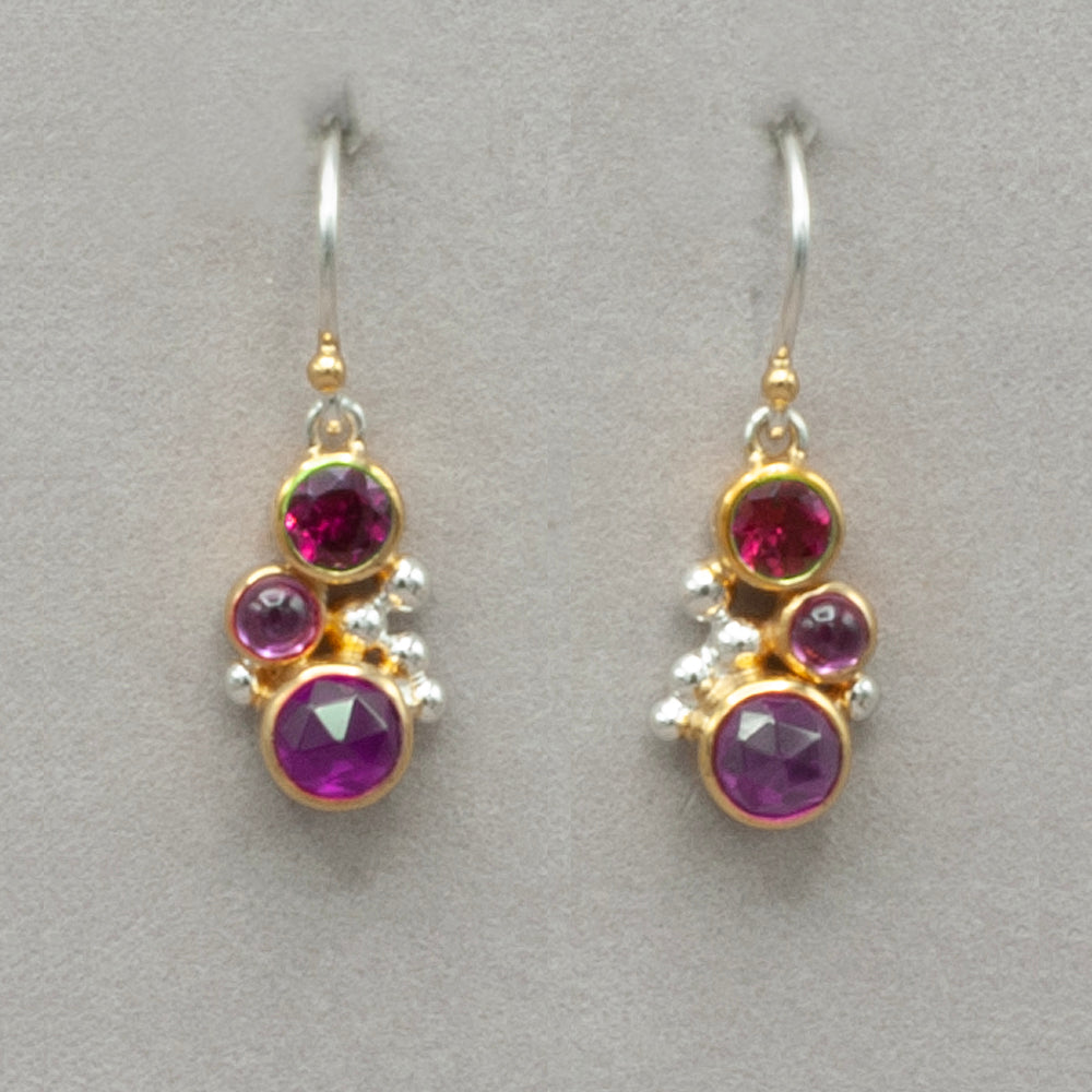 Michou Garnet Silver and Gold Earrings