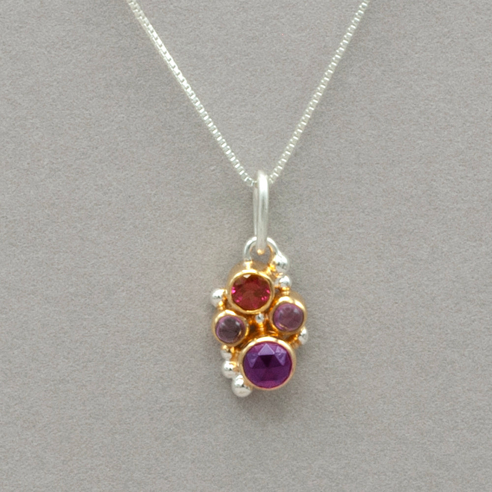Michou Garnet Silver and Gold Pendant Necklace