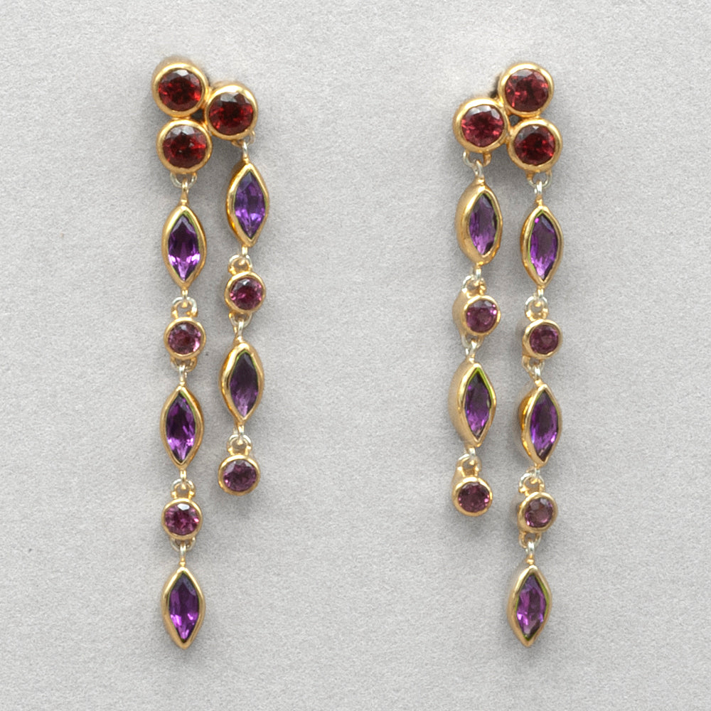 Michou Gold Amethyst and Garnet Earrings