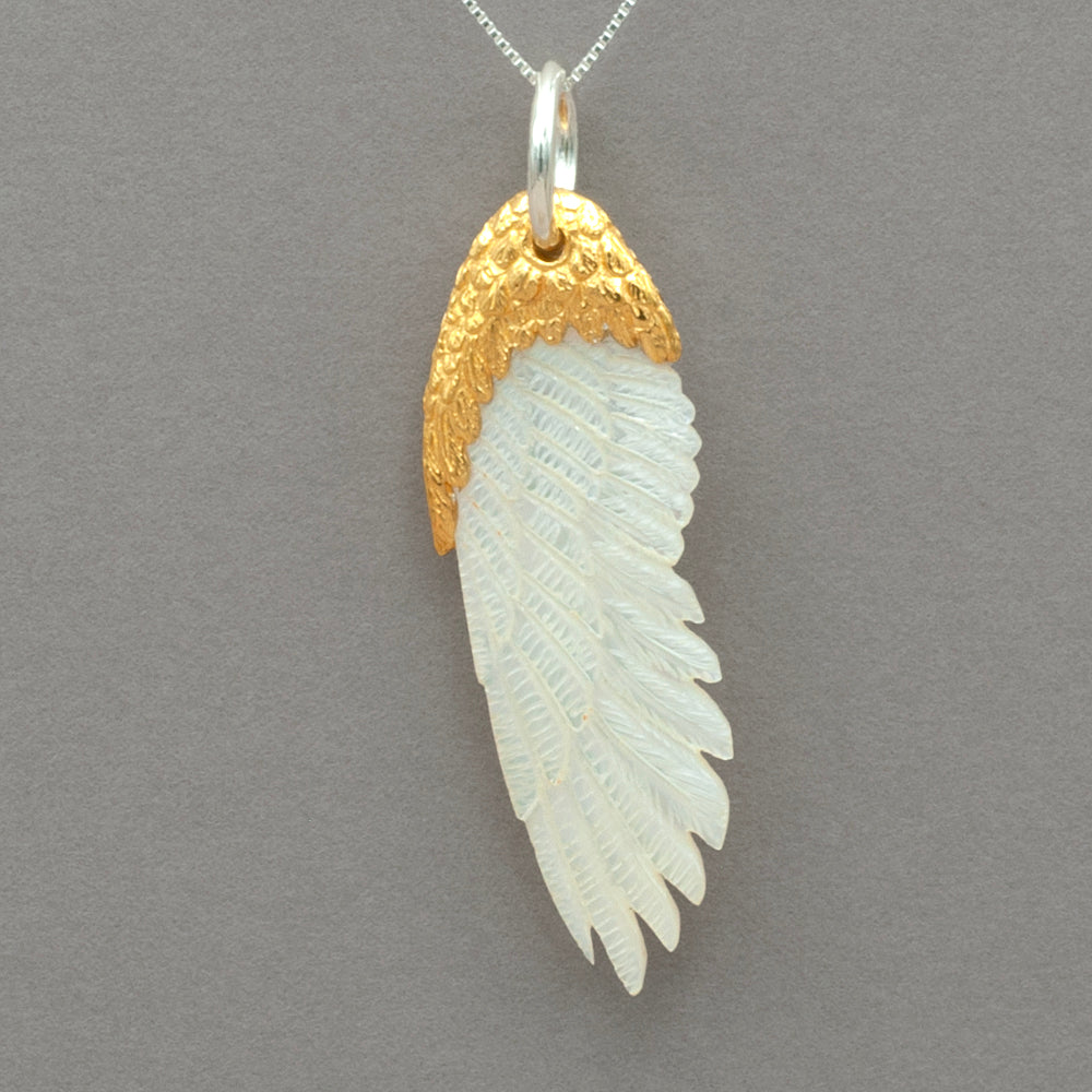 Michou Gold and Mother of Pearl Wing Pendant Necklace