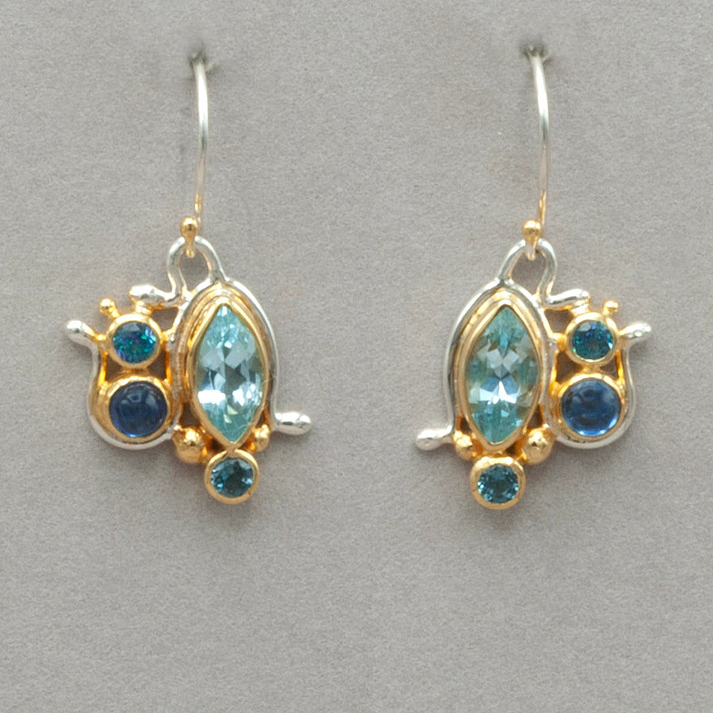Michou Blue Topaz Kyanite Silver and Gold Earrings