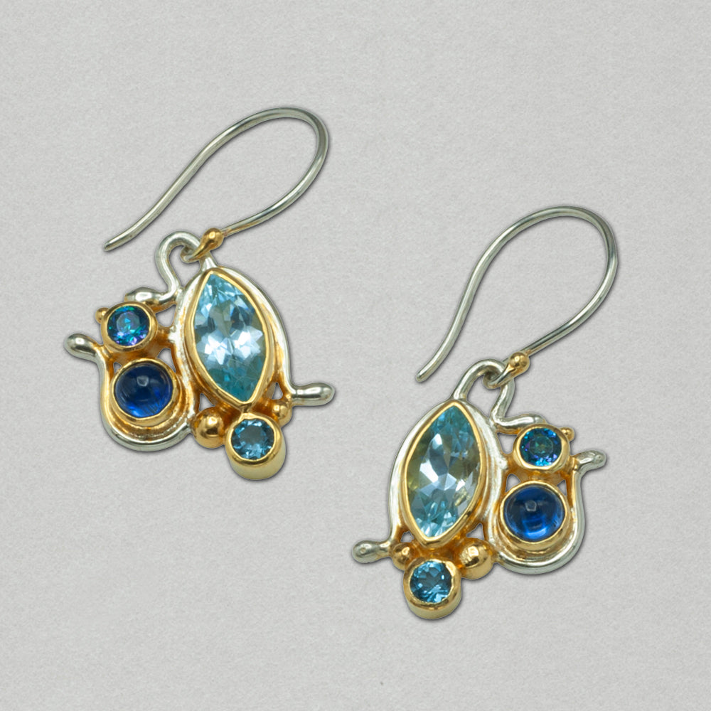 Michou Blue Topaz Kyanite Silver and Gold Earrings