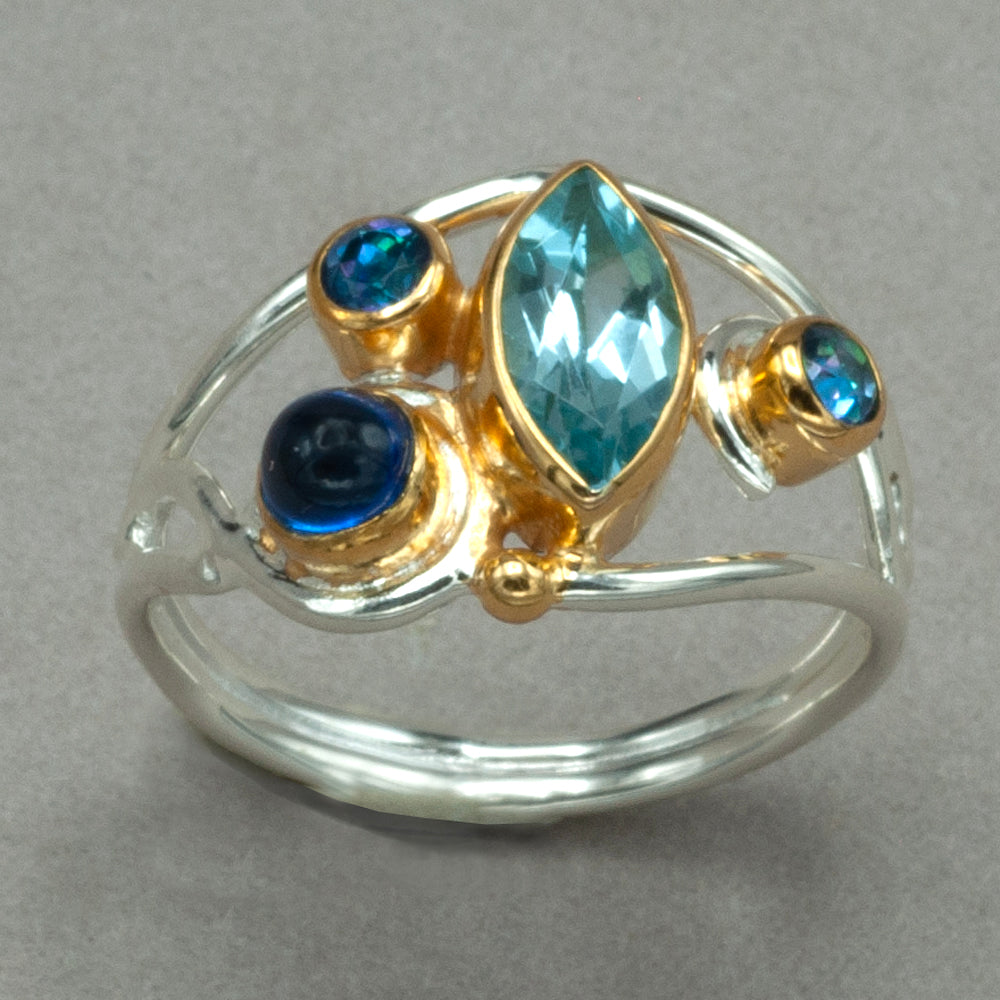 Michou Blue Topaz Kyanite Silver and Gold Ring