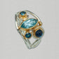 Michou Blue Topaz Kyanite Silver and Gold Ring