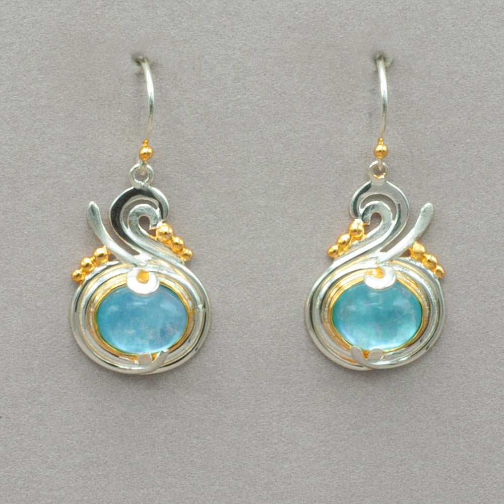 Michou Blue Apatite Silver and Gold Earrings