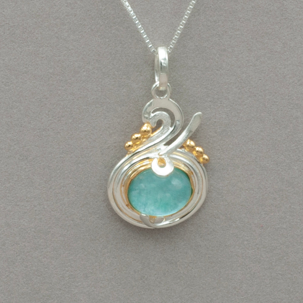 Michou Blue Apatite Silver and Gold Pendant Necklace