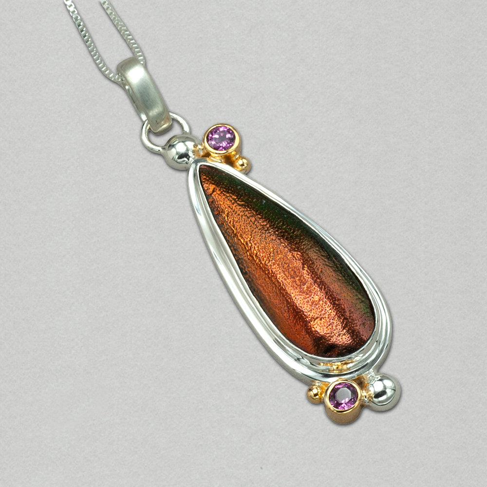 Michou Sterling Silver and 22K Gold Vermeil Necklace with Jewel Beetle Wing and Tourmaline
