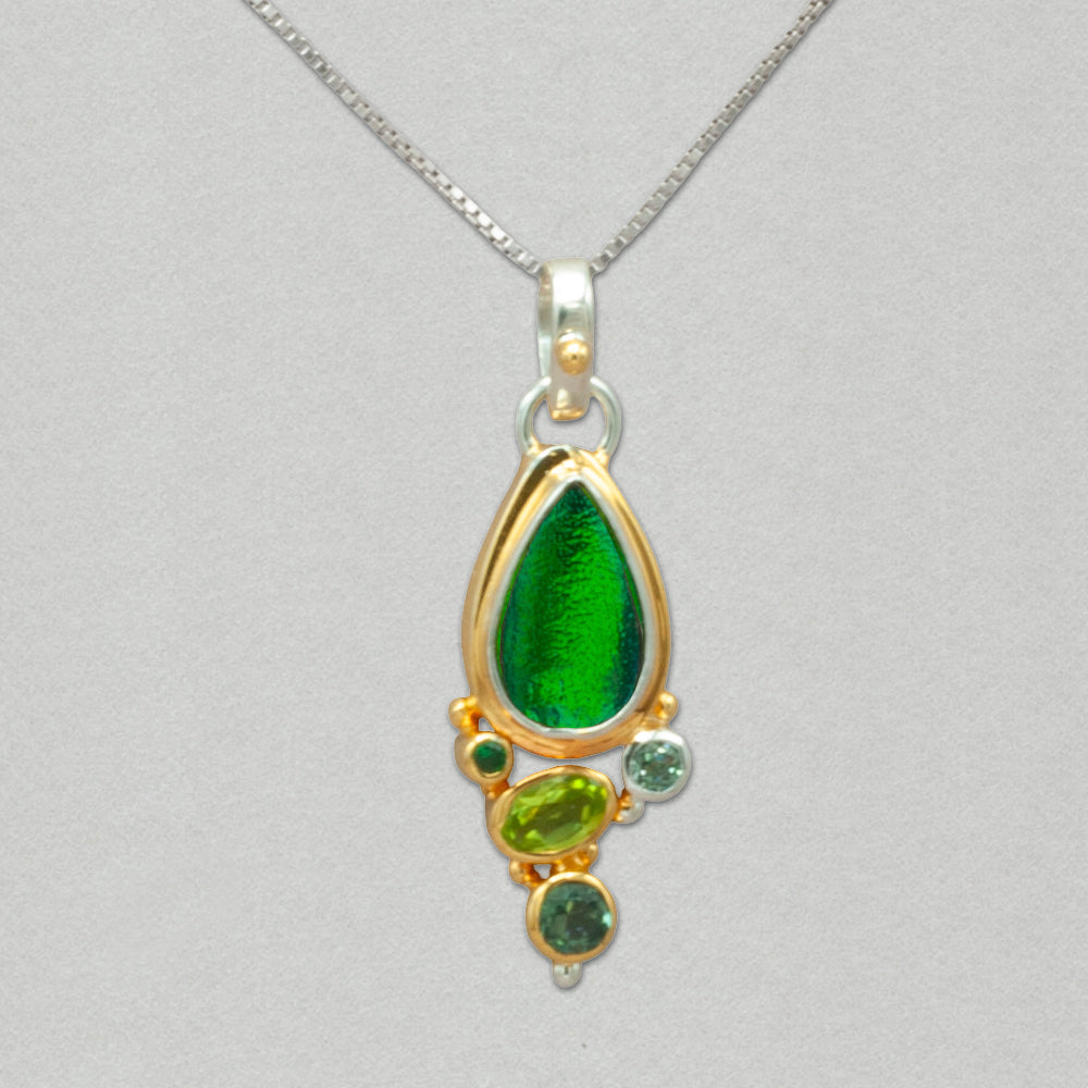 Michou Sterling Silver and Gold Vermeil Ring with Jewel Beetle Wing, Emerald and Peridot