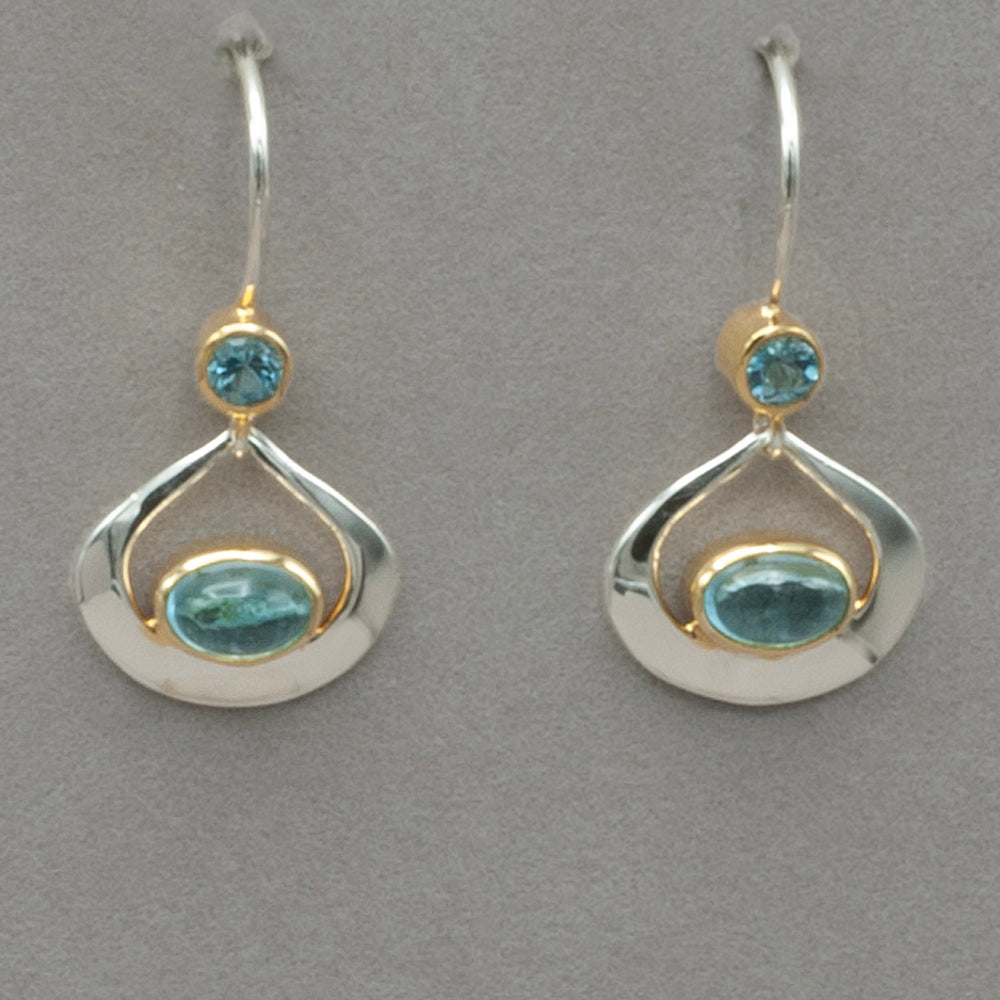 Michou Blue Topaz Silver and Gold Earrings