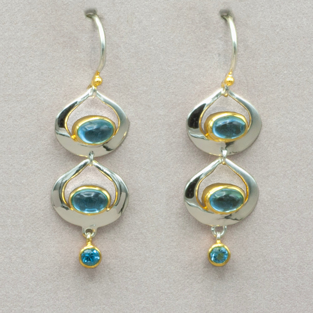 Michou Blue Topaz Silver and Gold Earrings
