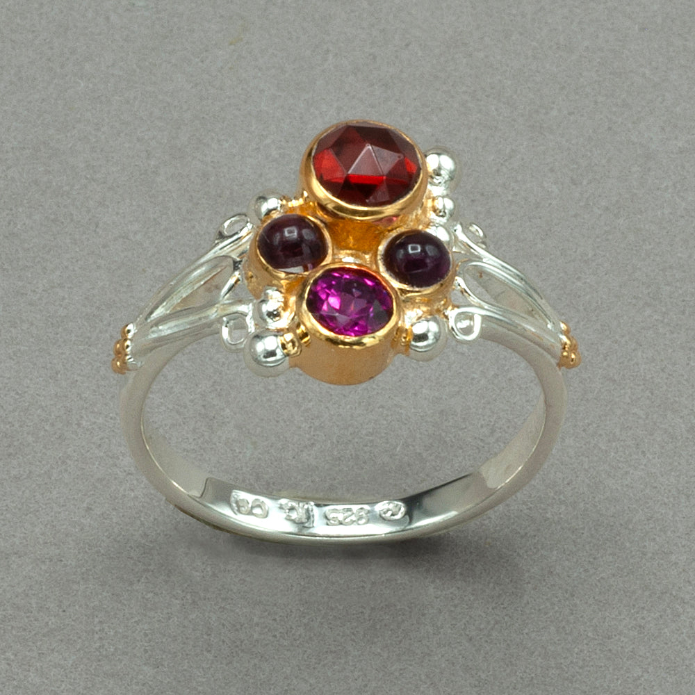 Michou Garnet Silver and Gold Ring
