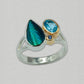 Michou Sterling Silver and Gold Vermeil Ring with Jewel Beetle Wing, Topaz and Sapphire