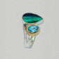 Michou Sterling Silver and Gold Vermeil Ring with Jewel Beetle Wing, Topaz and Sapphire