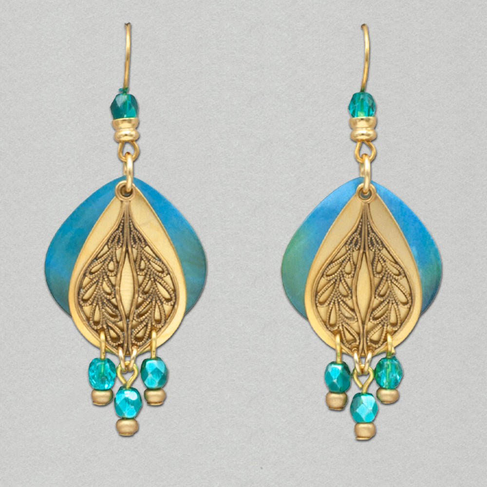 JMR Party Peacock Earrings- Gold and Aqua