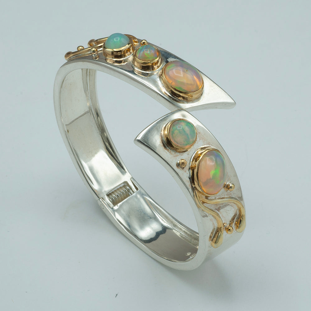 Michou 22K Gold Vermeil Hinged Cuff Bracelet with Five Ethiopian Opals