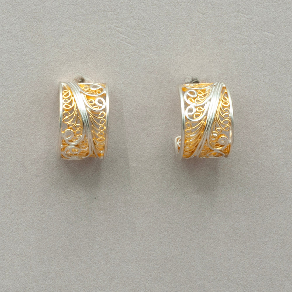 Michou Sterling and Gold Filigree Hoop Post Earrings