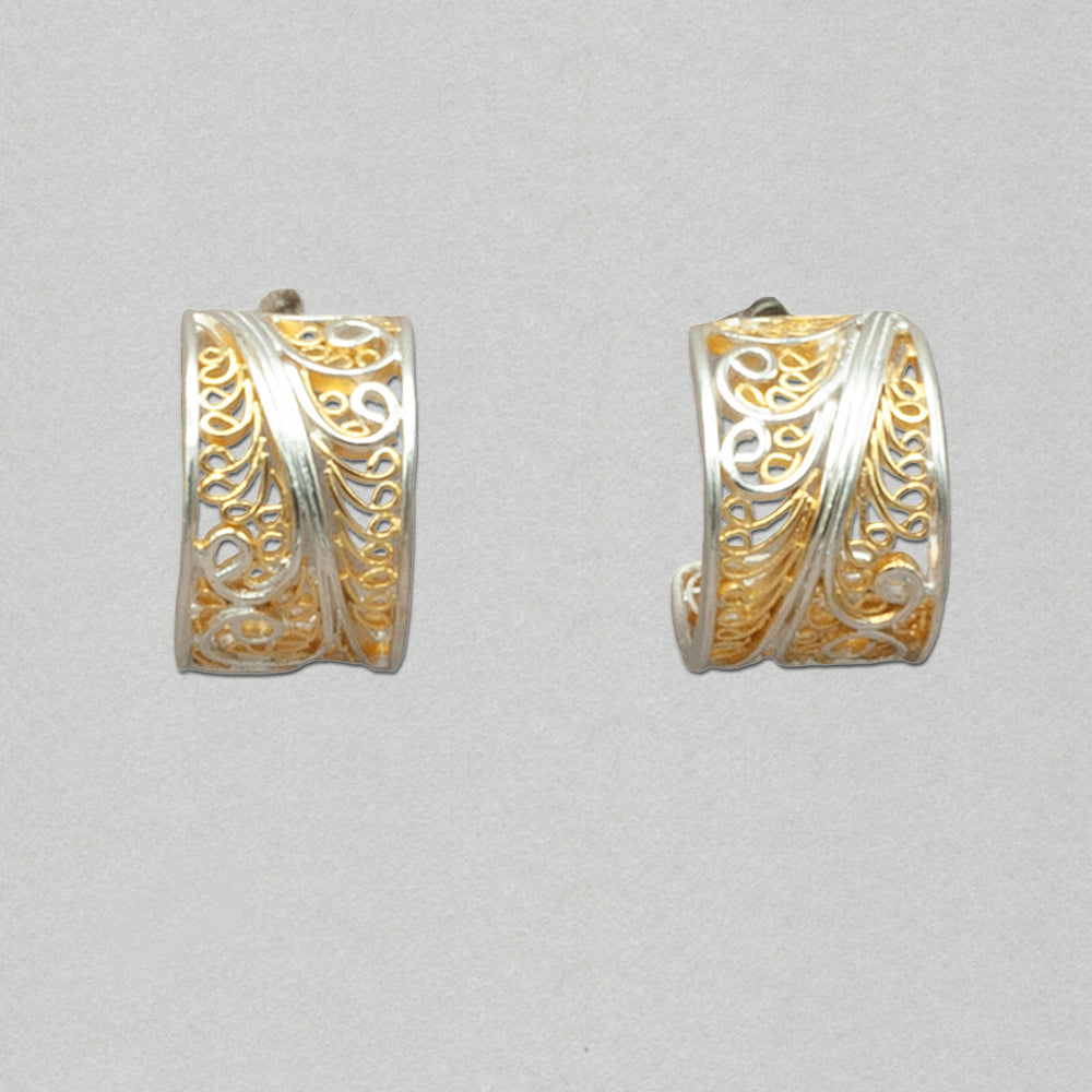 Michou Sterling and Gold Filigree Hoop Post Earrings