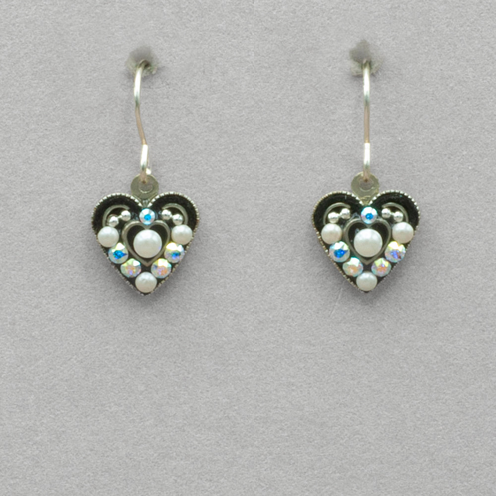 Firefly Small Glass Pearl Heart Earrings - White