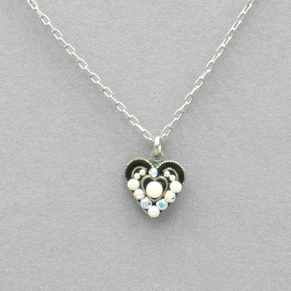 Firefly Small Glass Pearl Heart Pendant Necklace - White