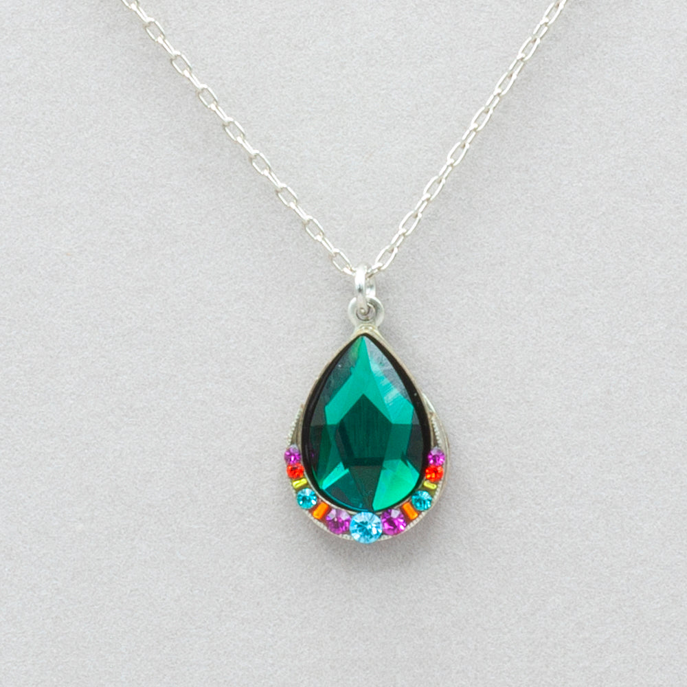 Firefly Simple Drop Wide Pendant Necklace - Emerald