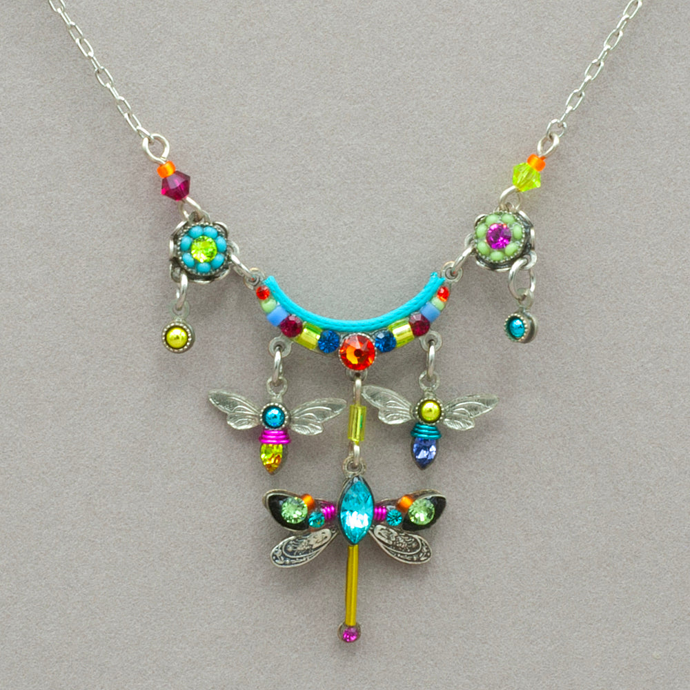 Firefly Dragonfly Waterfall Necklace - Multicolor