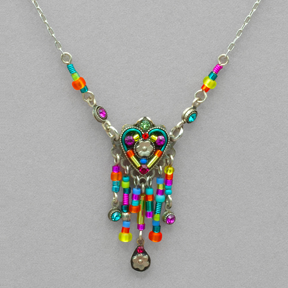 Firefly Hearts and Flowers Waterfall Necklace- Multicolor
