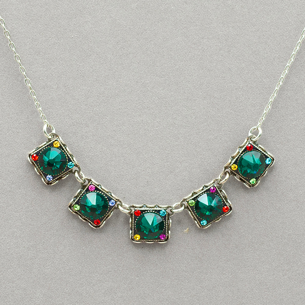 Firefly Emerald Medium 5 Square Necklace - Emerald