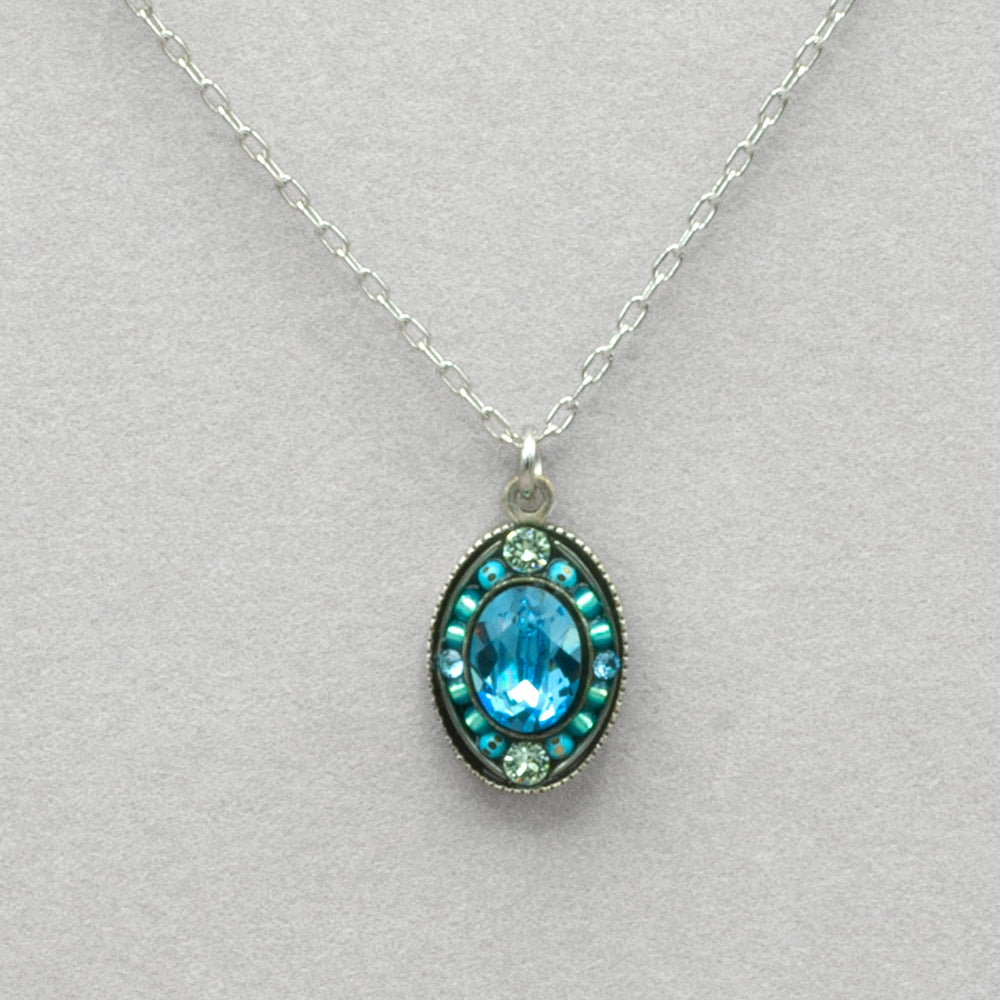 Firefly Single Oval Pendant Necklace - Aqua