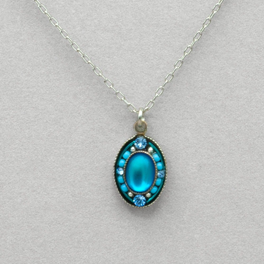 Firefly Moonlight Single Oval Pendant Necklace - Light Blue