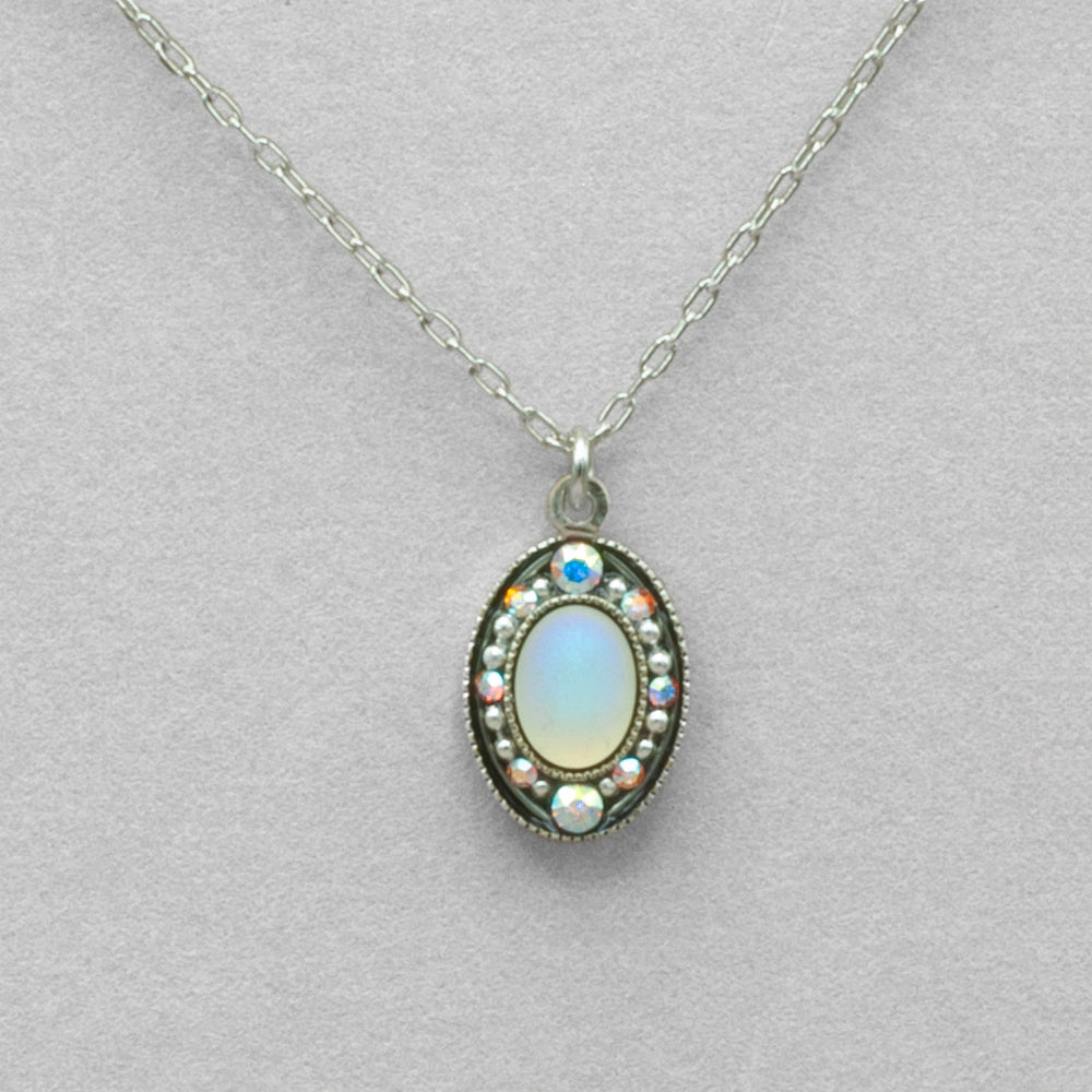 Firefly Moonlight Single Oval Pendant Necklace - Snow