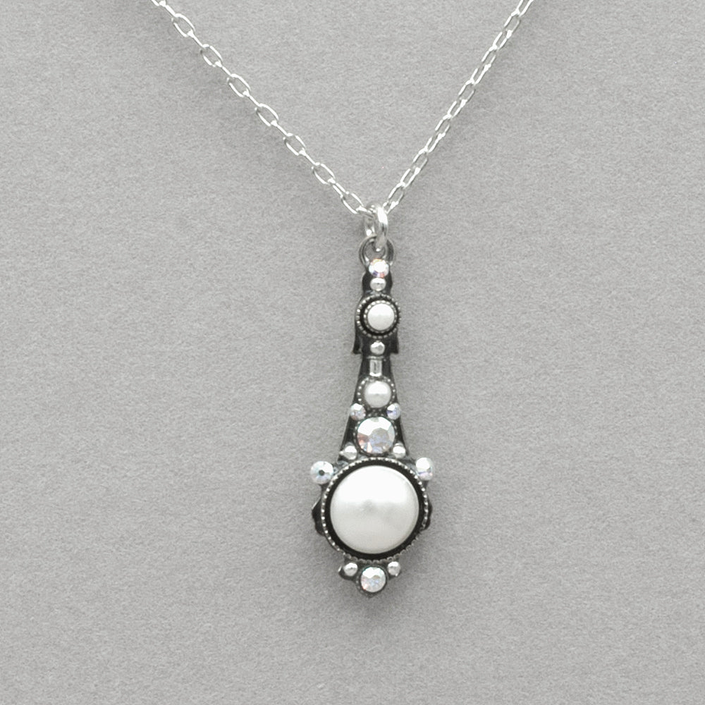 Firefly Beach Glass Pearl Long Drop Pendant Necklace - White