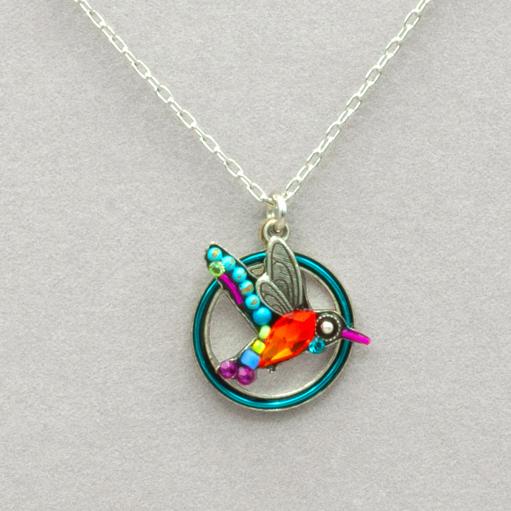 Firefly Hummingbird Hoop Pendant Necklace - Multicolor