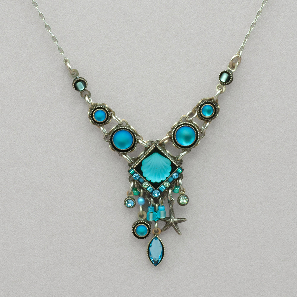 Firefly Ocean V Beach Glass Fringe Necklace - Aqua
